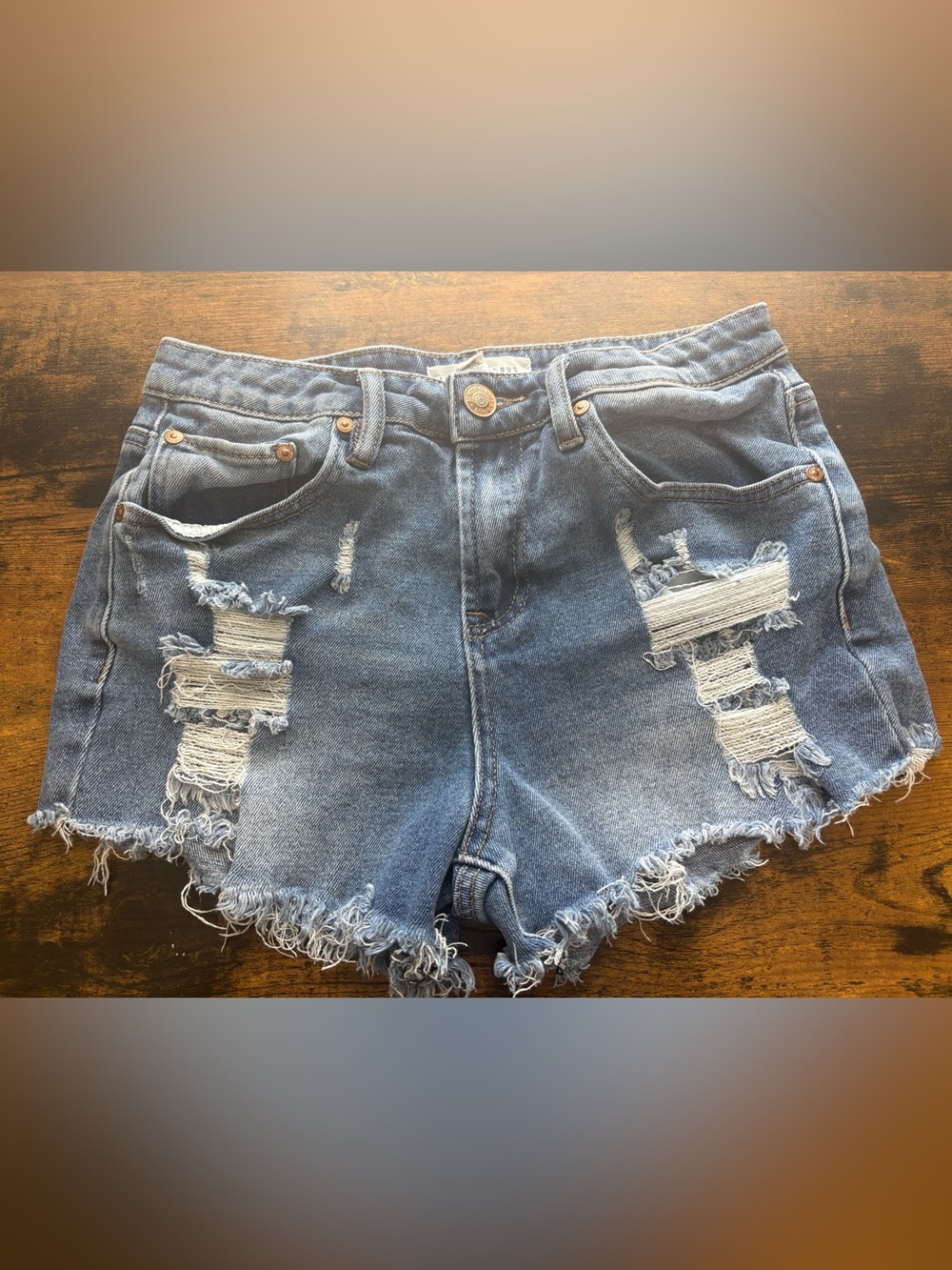 Almost Famous Frayed High-Rise Distressed Denim Shorts - Light Blue